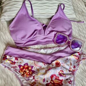 Cupshe Lavender and Floral Bikini Set
